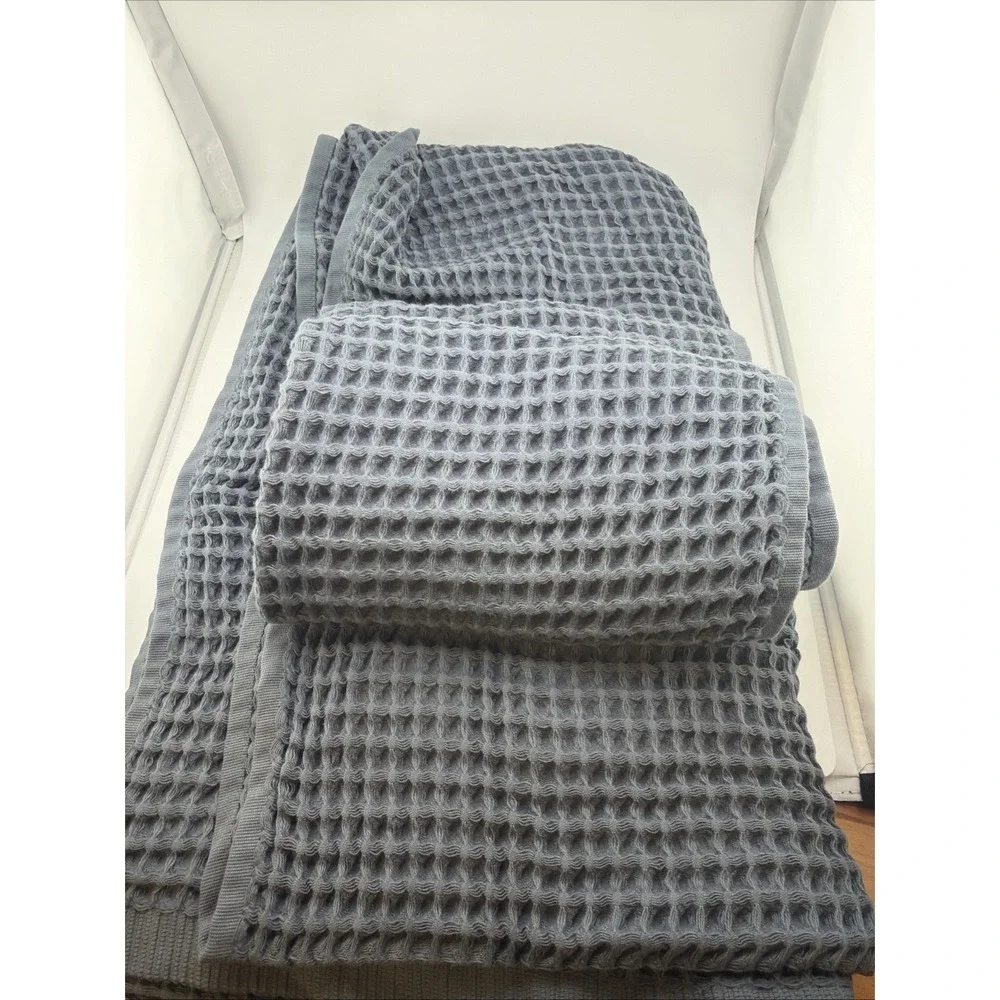 Vivamaison Luxury 100% Cotton Waffle Weave  1- Bath 1-Hand Towel Set Indigo